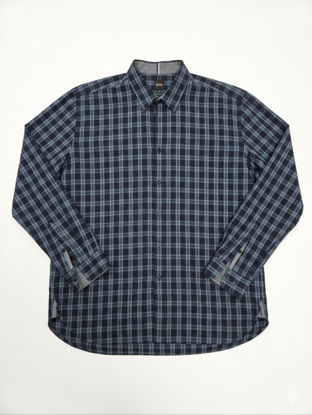 Mens Hugo BOSS CASUAL SHIRT LIAM Navy Blue Plaid L/S Button Down 3XL